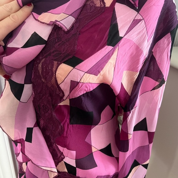 VTG Y2K petal pink lace ruffle flutter sleeve drop waist top size XL coquette - Picture 11 of 14